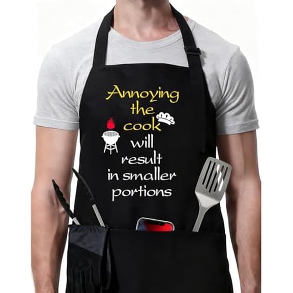 Funny Black Chef Aprons for Men Adjustable BBQ Grill Kitchen Cooking Aprons with Pockets, Grill Accessories
