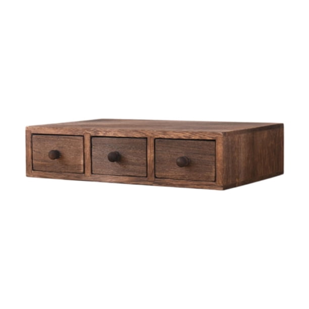 Organizador de escritorio de madera, joyero, rústico, portátil, para suministros de oficina. 3 cajón