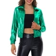 thumbnail image 1 of INSPIRE CHIC Women's Track Jacket Holographic Shiny Long Sleeve Metallic Jacket Zip Front X-Large Green, 1 of 5