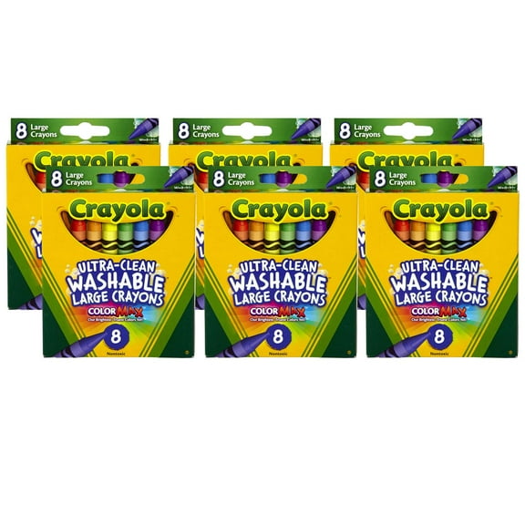 Crayola Ultra-Clean Washable Crayons, Large Size, 8 Per Box, 6 Boxes