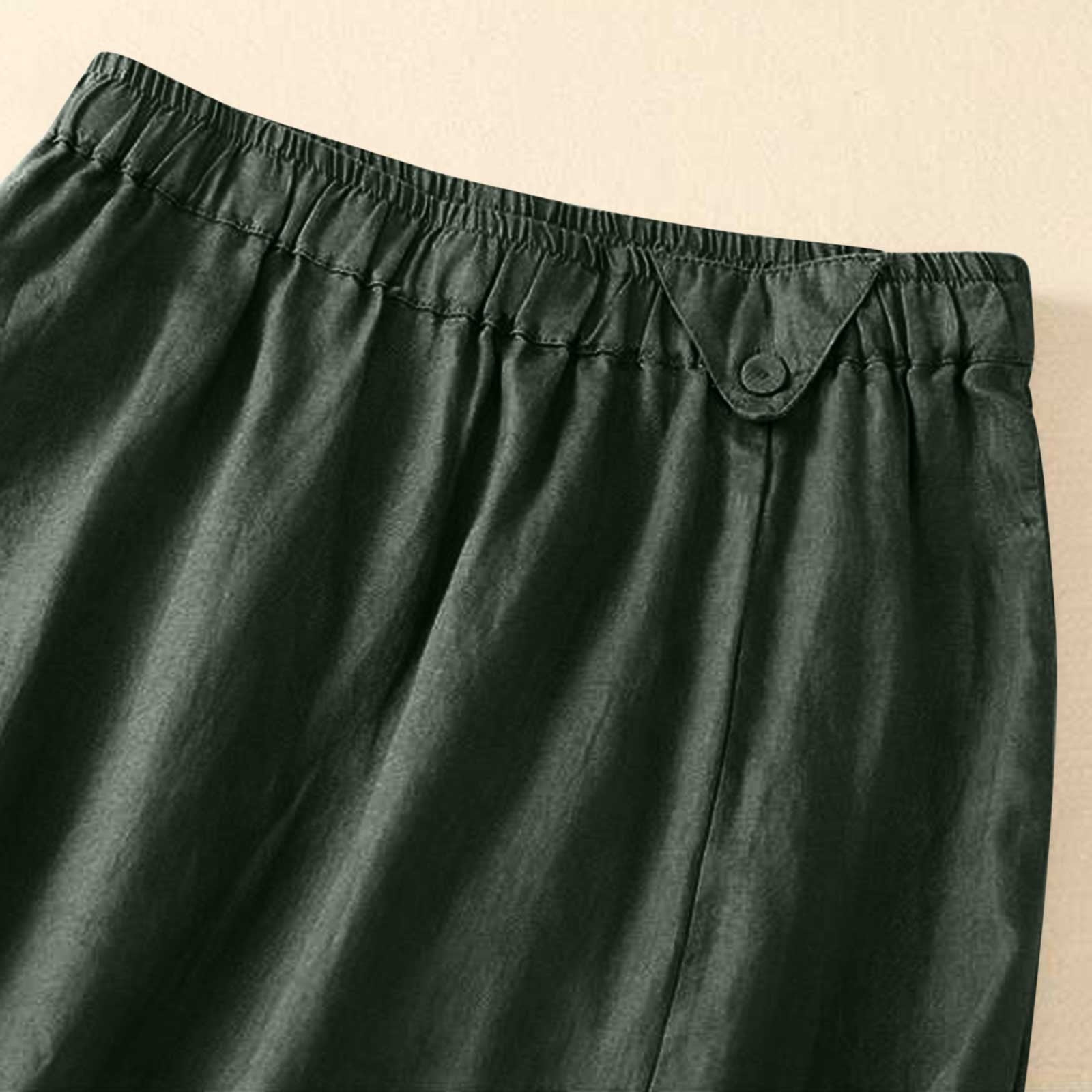 Cavosen Wrap Skirts for Women Summer Midi Calf Length Skirts Pleated Summer Skirts High Waist Plain Pencil Skirts Dress Button Athletic Beachwear Casual Resortwear Green XL