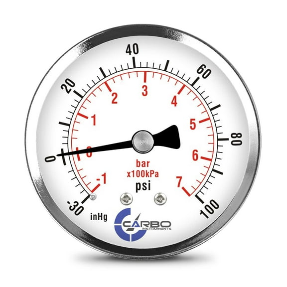 CARBO Instruments 2-1/2" Pressure Gauge, Chrome Plated Steel Case, Dry, Compound Vacuum -30 Hg - 0-100 psi Back Mount 1/4" NPT