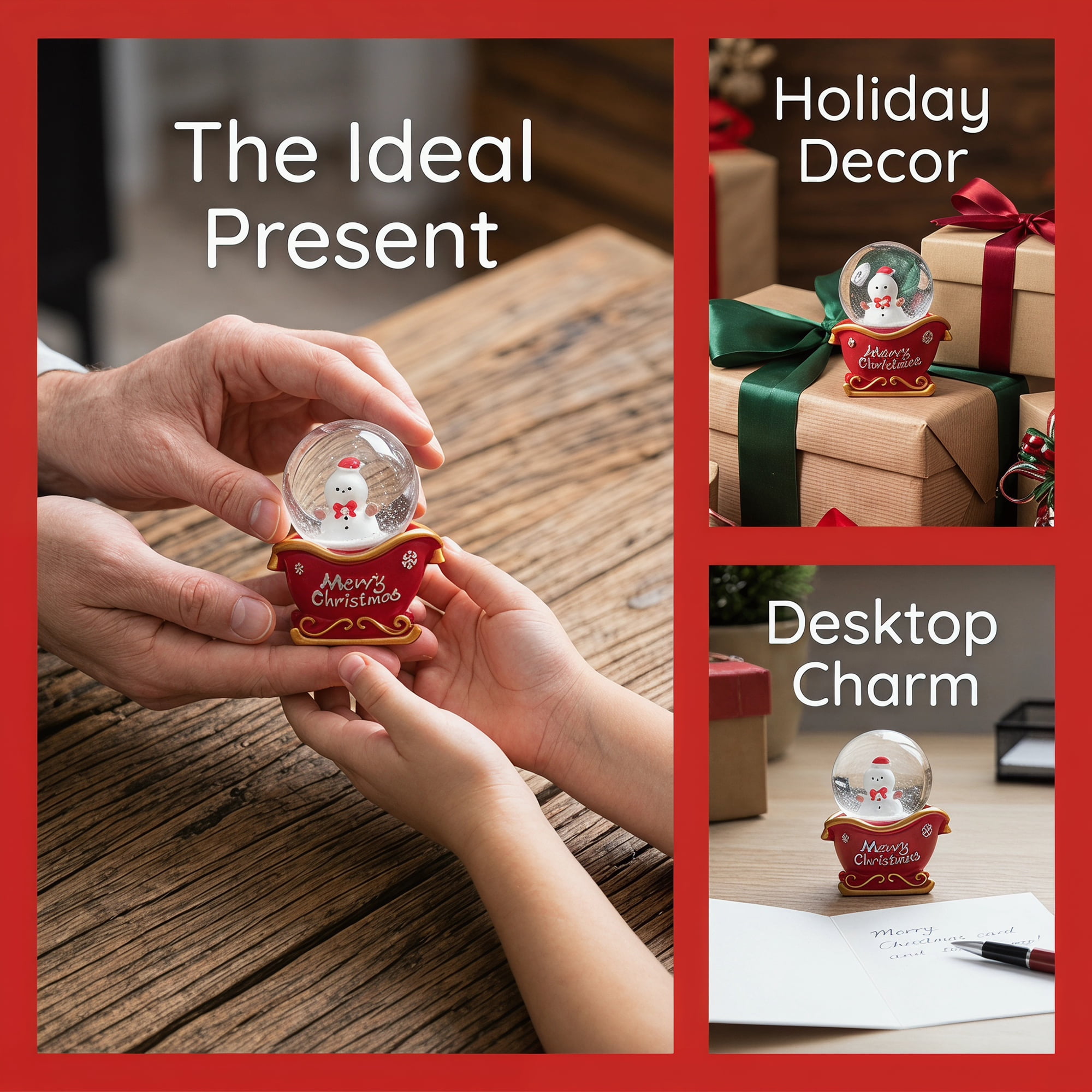 Unique Bargains Light Up Crystal Ball LED Glitter Snow Globe Red P 1.8" x 1.8" x 2.7"