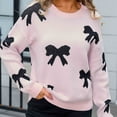 thumbnail image 6 of CaiJunJia Sweaters for Women Fall Winter Women's Casual Round Neck Bow Tie Printed Knitted Sweater Long Sleeved Pullover Top Blouse, 6 of 6