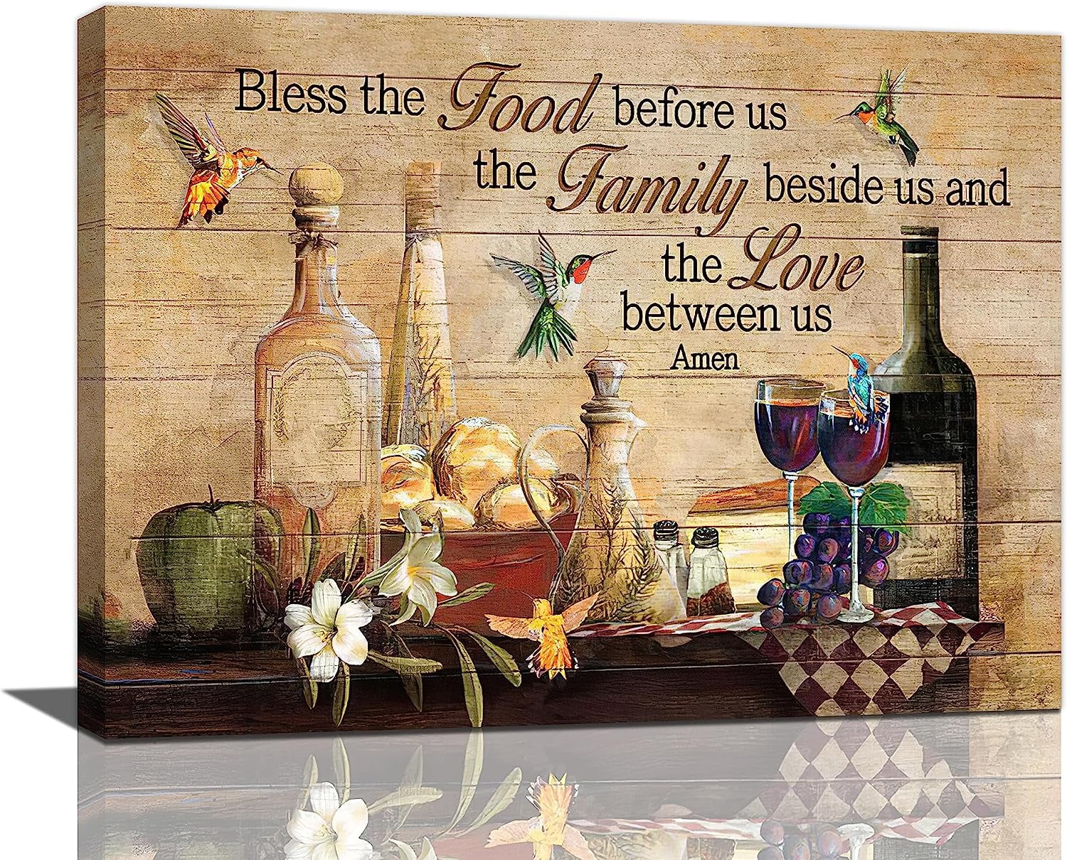 Red Wine Wall Art Rustic Kitchen Pictures Wall Decor Vintage Blessed