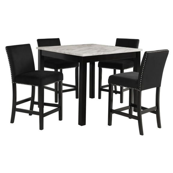 New Classic Furniture Celeste 5-Piece Faux Marble & Wood Counter Set in Black