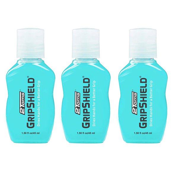 2Toms GripShield Potenciador de agarre no pegajoso Agarre seco para manos sudorosas Tenis Pickleball Golf Pole Baile y juegos 1.5 onzas 3 botellas