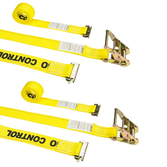 US Cargo Control 2 Inch x 12 Foot Yellow E-Track Ratchet Strap with Spring E Fittings 2 Pack