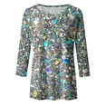thumbnail image 5 of PMVFHDE Womens Tops Quarter Sleeve Crewneck Loose Fit Sequin Casual Print T-Shirt, 5 of 5