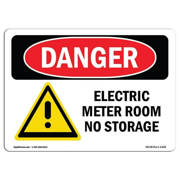 SignMission OS-DS-D-57-L-1192 OSHA Danger Sign - Electric Meter Room No Storage