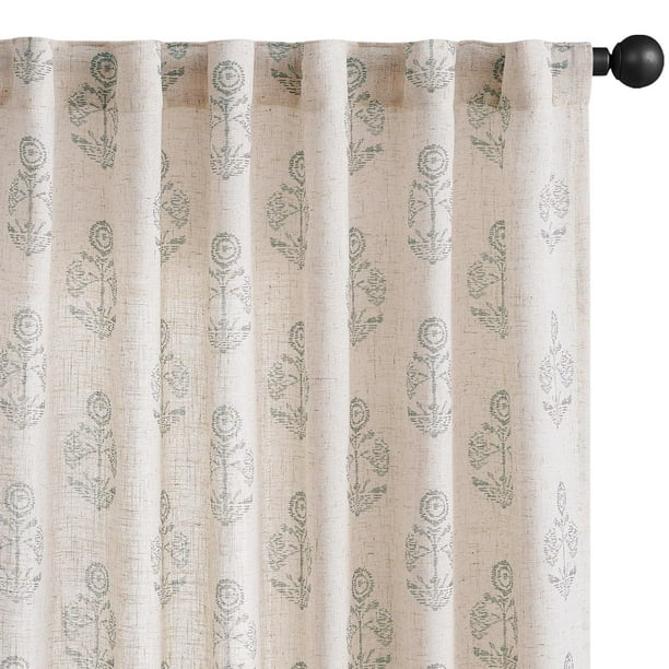 Cortinas Jinchan de lino con estampado floral, 244 cm de longitud, color gris, 2 paneles