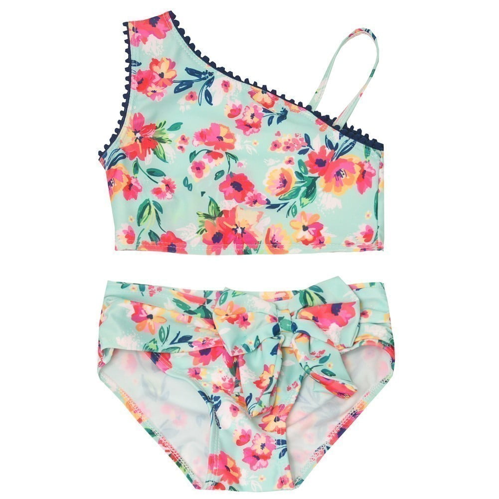 Sol Swim - Sol Swim Little Girls Multi Floral Print Asymmetric Top 2 Pc ...