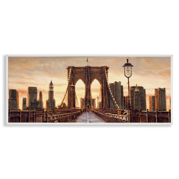 Stupell Industries City Bridge View Scenery Painting White Framed Art Print Wall Art, 24 x 10