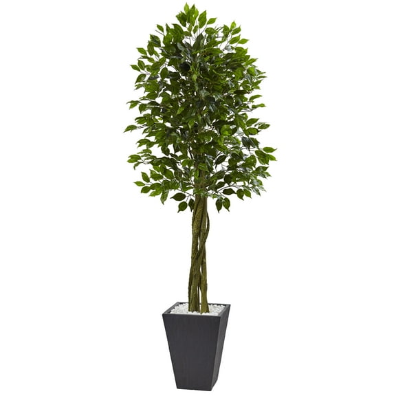 6.5’ Ficus Artificial Tree with Slate Planter, UV Resistant (Indoor/Outdoor)