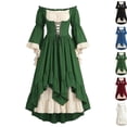 thumbnail image 2 of Renaissance Medieval Women Costume Dress Off Shoulder Corset Bell Sleeve Victorian Dresses Halloween Dress Green S, 2 of 8