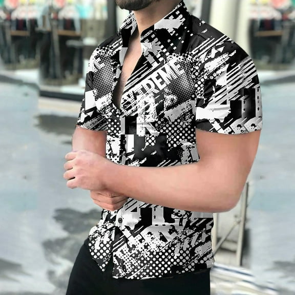 Floenr Mens T Shirts,Men Hawaiian Short Sleeve Beach Stand-up Collar Shirt Printed Summer Casual Button Down Shirts
