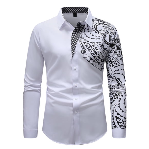 Men's Casual Long Sleeve Shirt for Everyday and Leisure with Button Detailing and Color Blocking Top