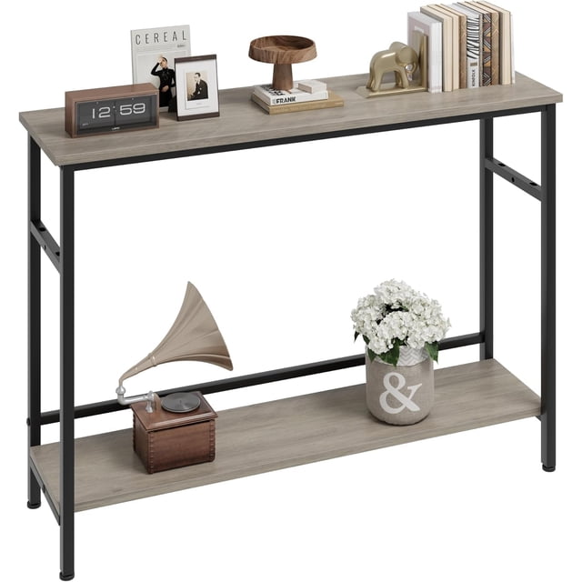 Yeshouse Mesa consola, mesa de entrada de 2 niveles con estante ajustable, mesa auxiliar estrecha para sofá, ideal para detrás del sofá, sala de estar, pasillo o recibidor