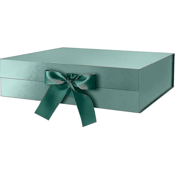 Large Gift Box With Ribbon 13x9.7x3.4 Inches, Groomsmen Proposal Box, Green Gift Box With Lid Large,