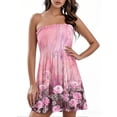 thumbnail image 2 of Women's Strapless Bandeau Dress Gradient Floral Print Casual Summer Dress with Layered Skirt and Back Zipper for Rooftop Parties,Blue L, 2 of 5