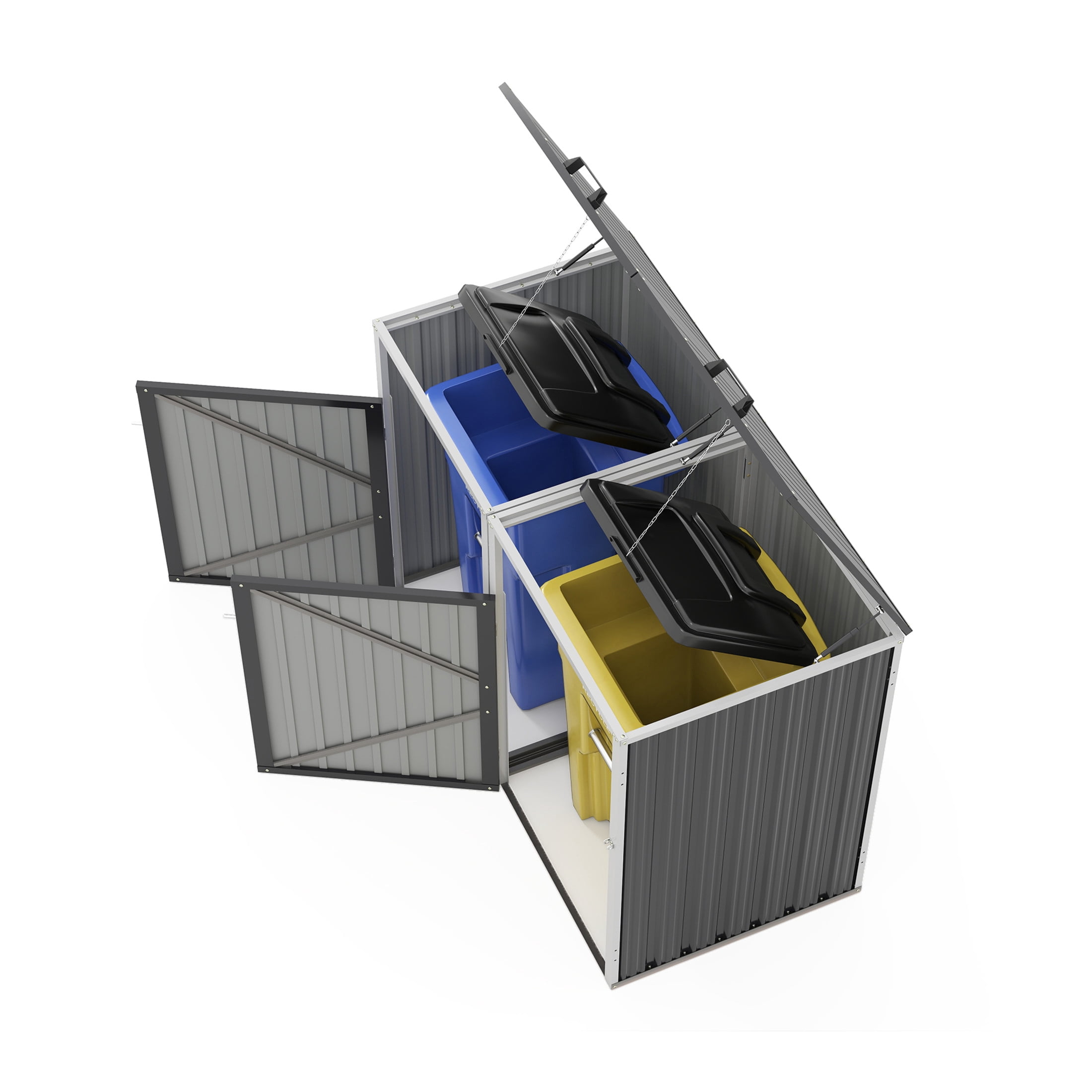 Noble House Outdoor Garbage Bin Shed for 2 Trash Cans, Lockable Galvanized Steel Garbage Bin Enclosure, Dark Gray