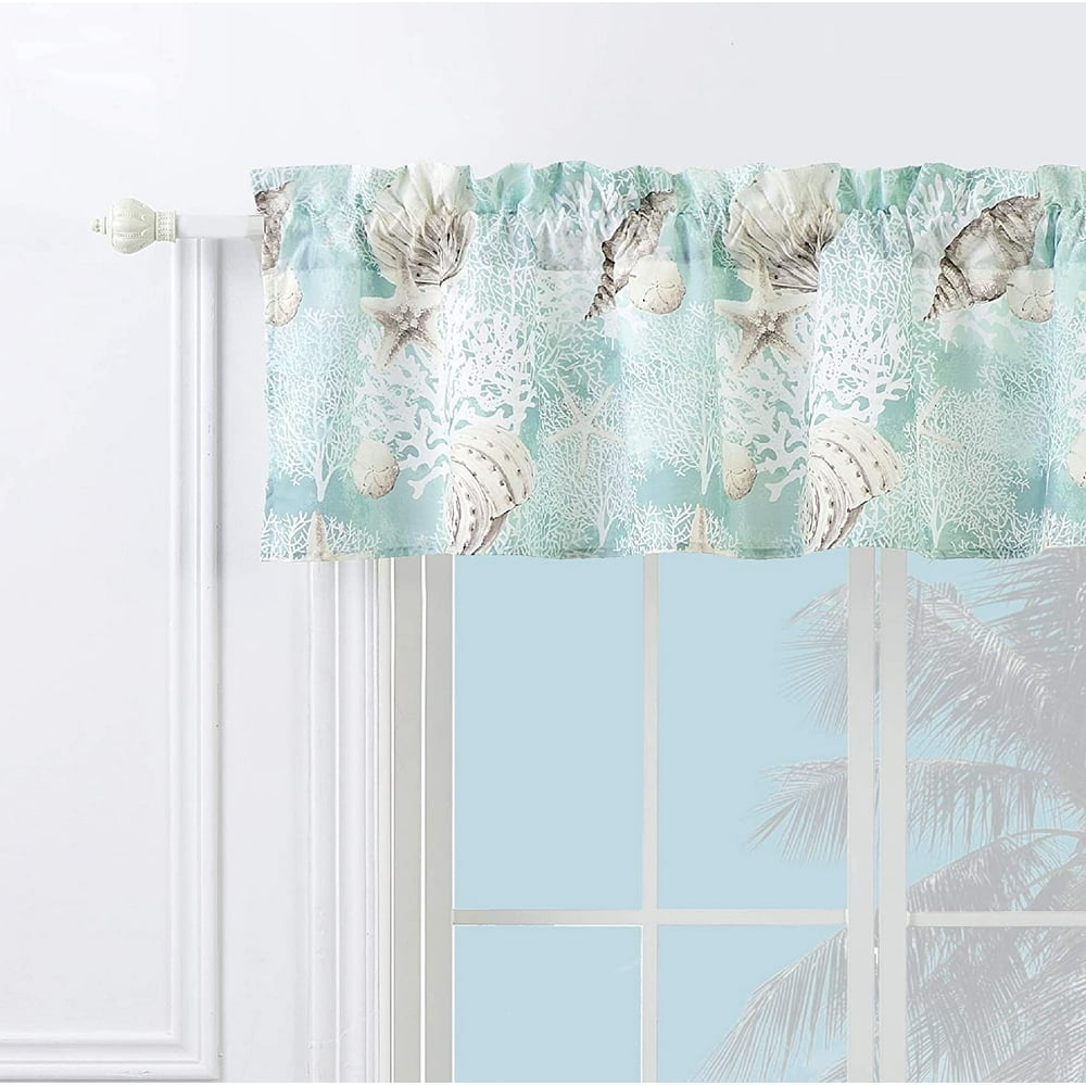 Barefoot Bungalow Ocean Lined Window Valance, Turquoise