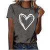 thumbnail image 1 of Hauts pour Femmes Saint-Valentin Manches Courtes Imprimé Cœur Col Rond T-Shirt Décontracté Gris Foncé TG, 1 of 6