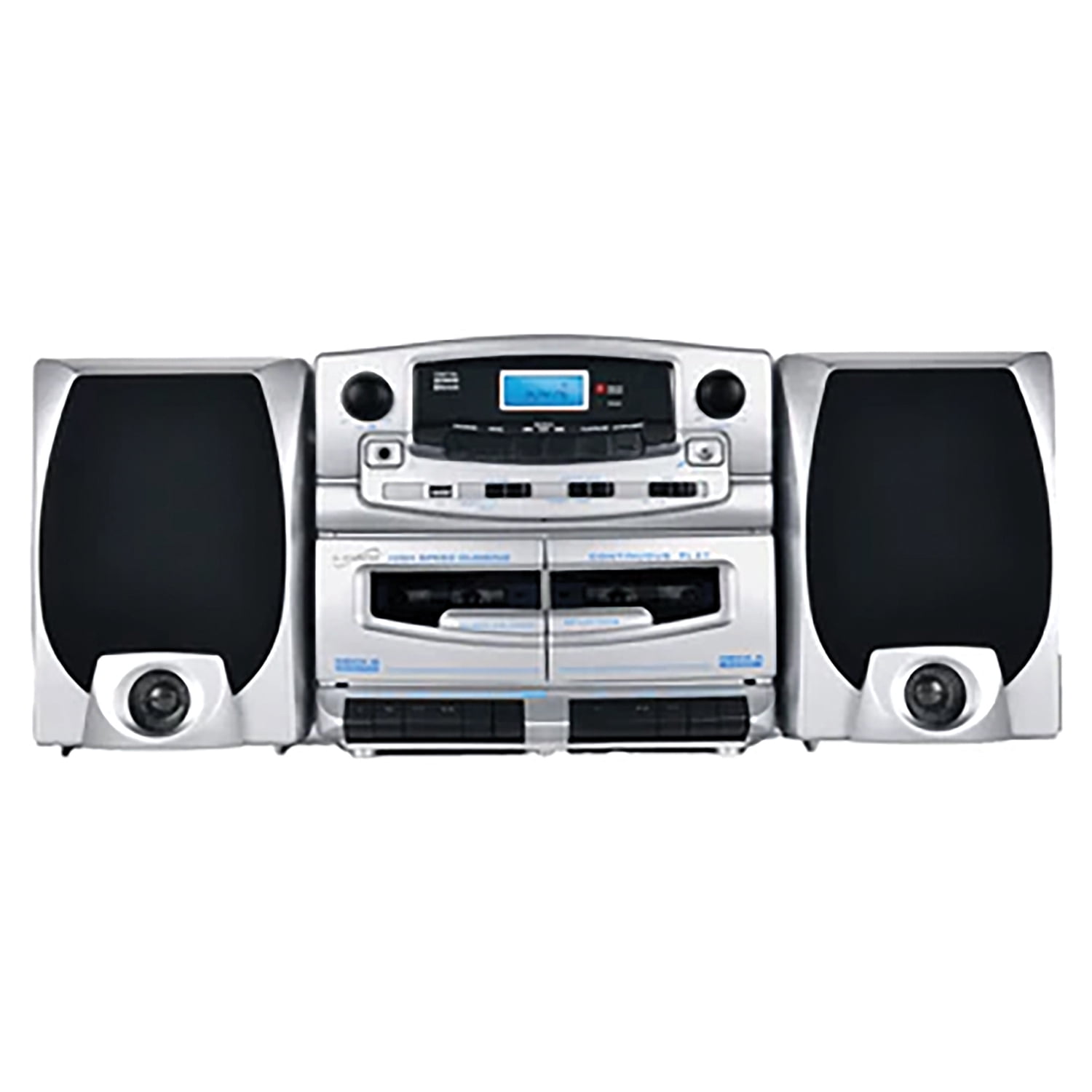 Supersonic 21-Watt Bluetooth Home Stereo System with Detachable Speakers, CD/Dual-Cassette Players, FM Radio, Mic Input, and Remote