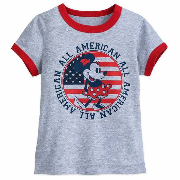 Disney Store Minnie Mouse Americana 4th of July Crew Neck T Shirt Girls Size 4 XS