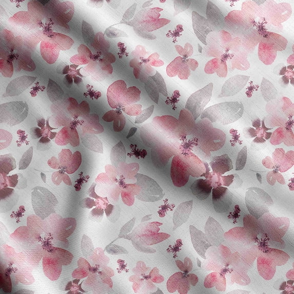 Soimoi Watercolor Floral Print, Silk Fabric, Decor Sewing Fabric by The Yard 42 Inch Wide,Decorative Fabric for Shirts Suits Ties, Pink