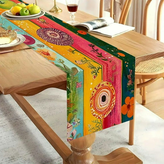 1pc Linen 100% traditional folk art pattern Party Decoration, Gift, Holiday Decorations, Room Decor, Scene Decor Table Runner
