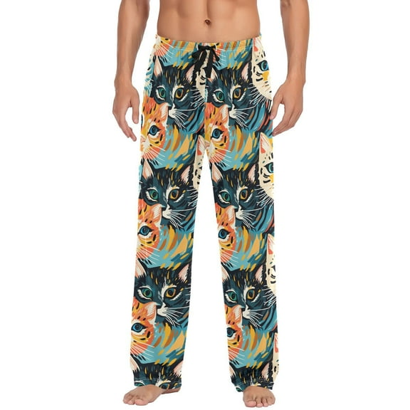 JSTEL Cat Painting Men's Sleepwear Mens Pajama Pants Bottoms with Pockets, S