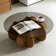 thumbnail image 3 of Lisonu Modern Round Coffee Table 31.5" x 31.5" x 15.7" - Mid Century Walnut Wood Base with Tempered Glass Top, Living Room Center Table for Small Spaces, Easy Assembly, Stylish, 3 of 7