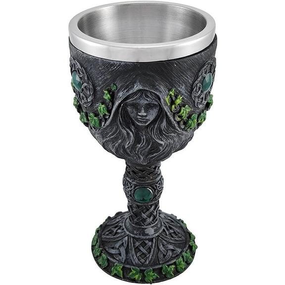 Medieval Renaissance 12 oz Wine Goblet Chalice Cup (Maiden/Mother/Crone - Green)