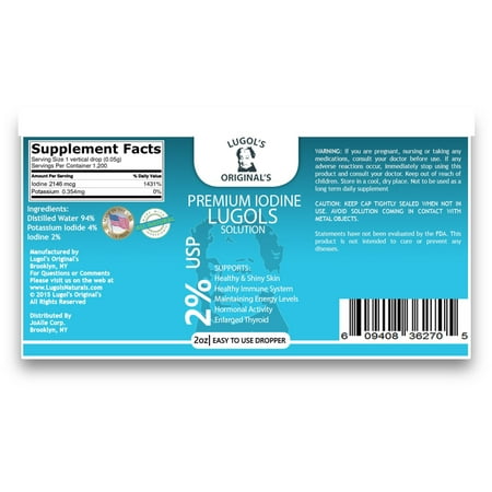 2% Lugols Iodine Solution Drops Thyroid Support Supplement 2oz