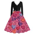 thumbnail image 4 of Valentine Dress for Women Long Sleeve V-Neck Cocktail Dresses with Belt Love Heart Printing A-Line Dress Purple S, 4 of 4