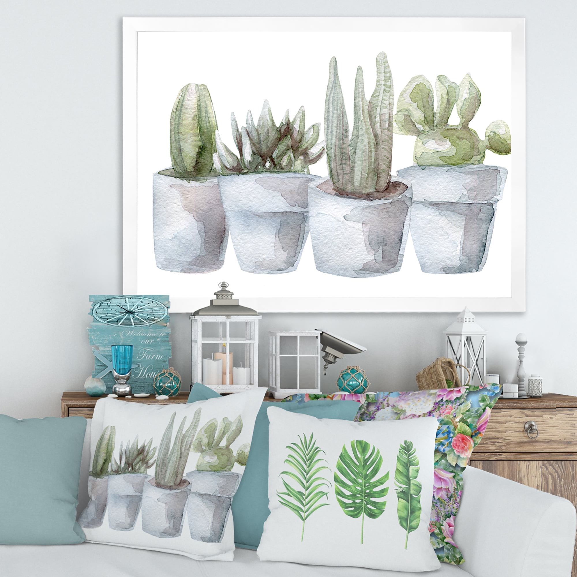 Designart 'Succulent and Cactus House Plants V' Farmhouse Framed Art Print
