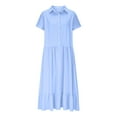 thumbnail image 4 of Ovzne Robes Grande Taille pour Femmes Rondes Robe pour Femme Chemise Décontractée Unie Col à Manches Courtes avec Poche Robe de Vacances Manches Courtes Liquidation, 4 of 7