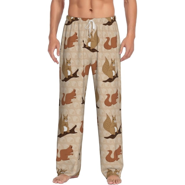 Kdxio Squirrel nut backgrounds Pattern Men's Pajama Pants, Elastic Waist with Drawstring and Pockets, Comfortable Loungewear-Medium