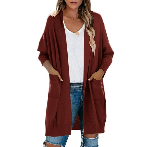 MURMUREY Womens Open Front Chunky Knit Cardigan Long Sleeve Sweater Loose Outwear Coat with Pockets