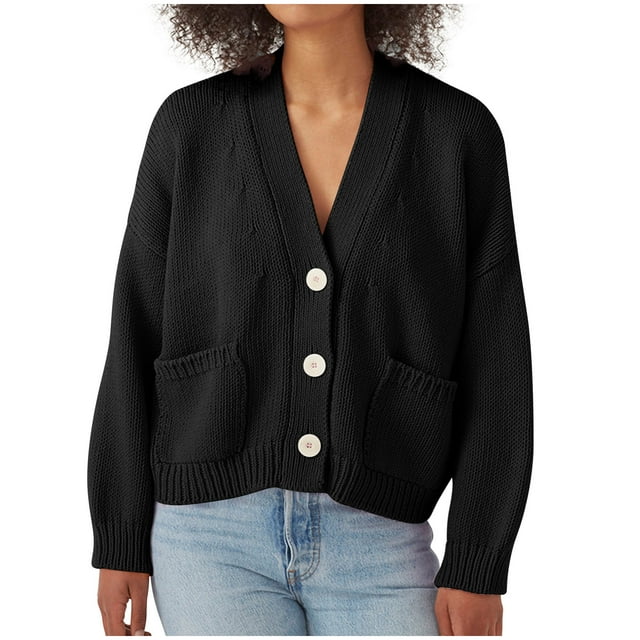 FAIWAD Women's Cardigan Sweater with Pockets Long Sleeve Button Down Open Front Lightweight Knit Sweater