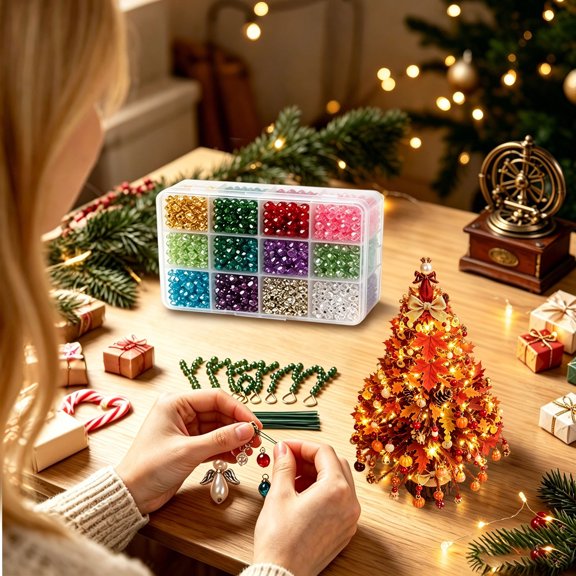 DIY Beaded Christmas Tree Kit, Handmade Holiday Craft Set, Colorful Beads and Wire Holiday Craft Set for Adults, Tabletop Decor Holiday Xmas Gift, Family Christmas Activity