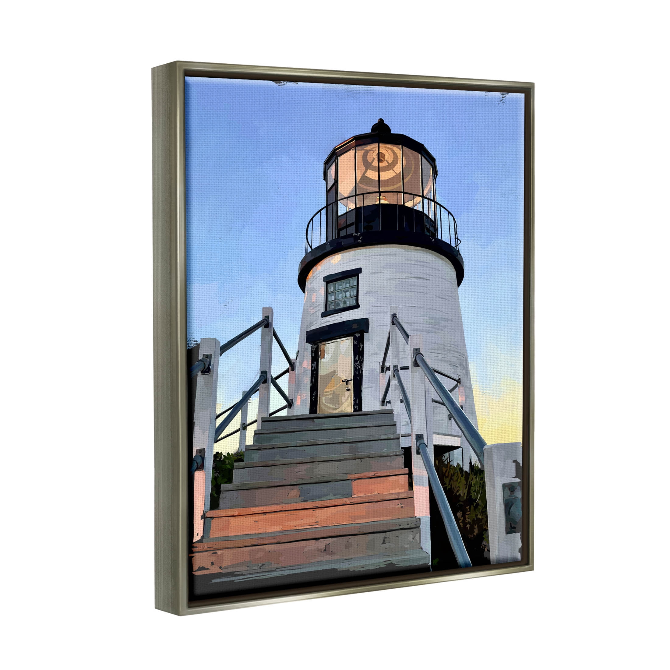 Coastal Lighthouse Beacon Coastal Graphic Art Luster Gray Framed Art Print Wall Art