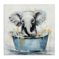 Stupell Industries Bathing Baby Elephant Typography Painting Gallery Wrapped Canvas Art Print Wall Art, 17 x 17
