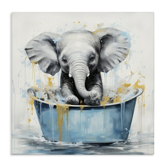 Stupell Industries Bathing Baby Elephant Typography Painting Gallery Wrapped Canvas Art Print Wall Art, 17 x 17