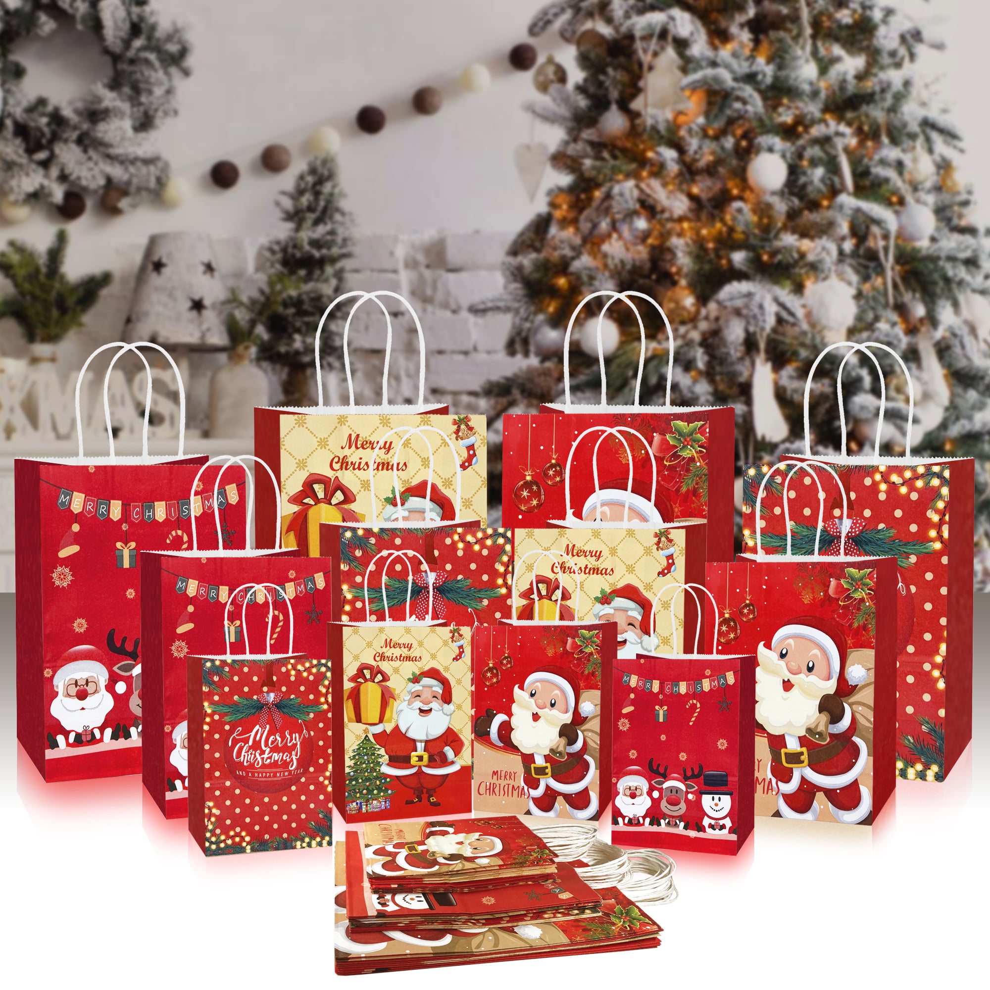2 x Medium Christmas Traditional Santa Gift Bags Packaging Xmas Paper Bags New 