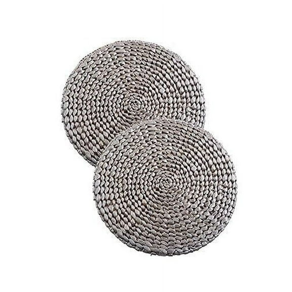 Fennco Styles Natural Water Hyacinth Decorative Round Hand Woven Rattan Placemat (2 Pack, Silver)