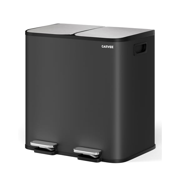 8 Gallon Dual Compartment Trash Can, Stainless Steel Step Garbage and Recycling Bin with Soft Close Lid, 2 x 4 Gal (15L) Inner Buckets for Kitchen