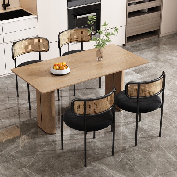 MODERNLUXE Rattan Dining Chairs Set of 4,Modern Bamboo Kitchen Side Chairs with Metal Legs and Curved Backrest,Leisure Chair for Kitchen Restaurant Dining Room,Black
