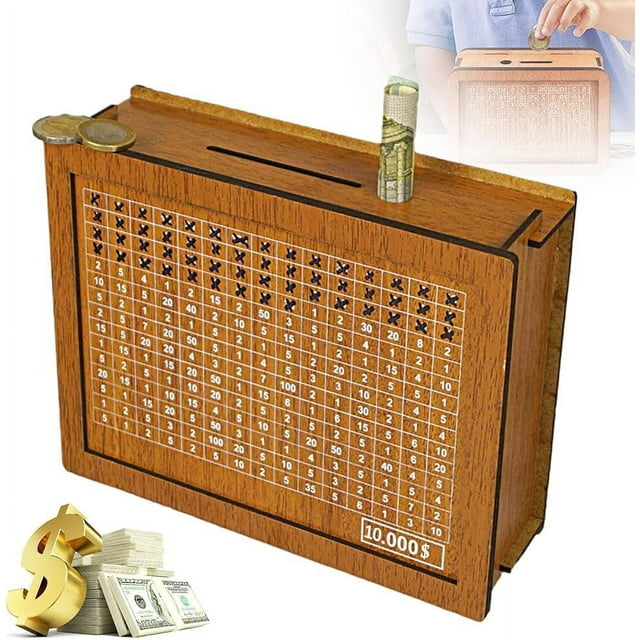 2026 Wooden Cash Vault Savings Box with Counter & Money Target (10000)